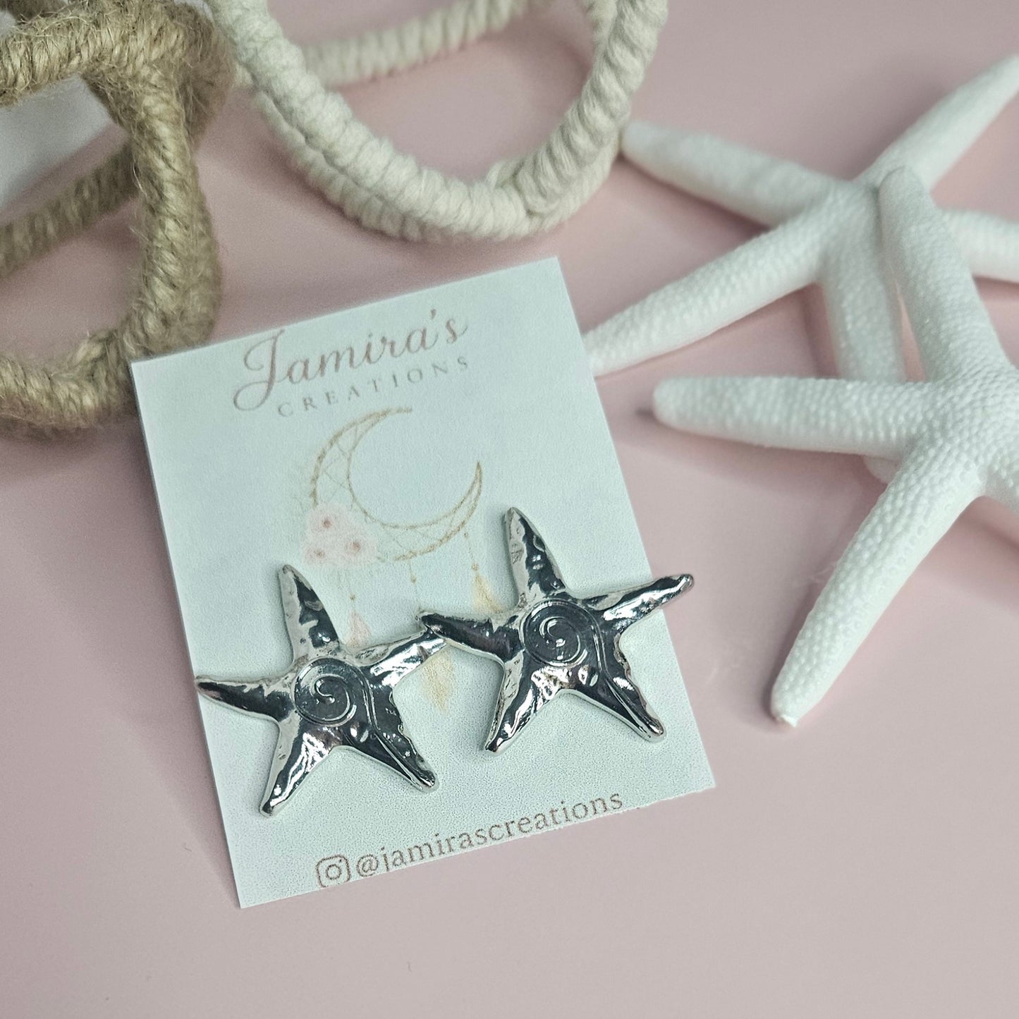Silver Starfish Earrings/ Aretes Estrella de Mar Plateada