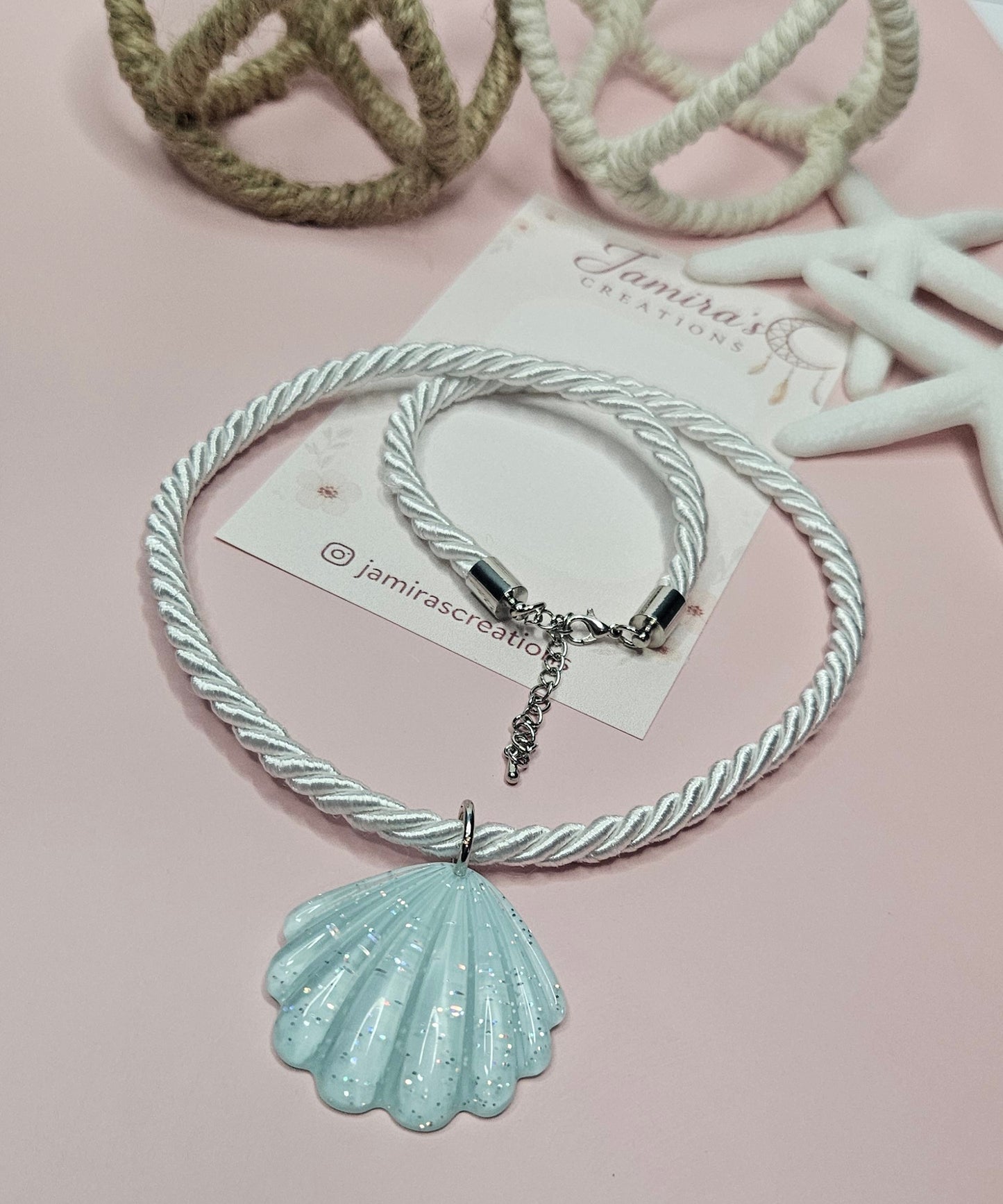 Blue Shell Charm Necklace/ Collar Concha Celeste